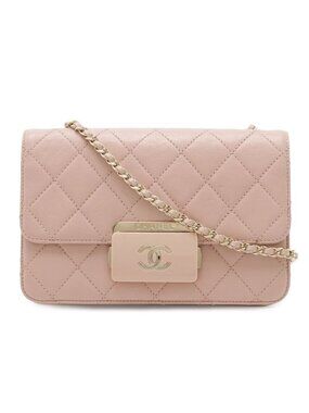 Chanel Beauty Lock Quilted CC Logo Flap Chain Shoulder Bag Leather Pink Gold